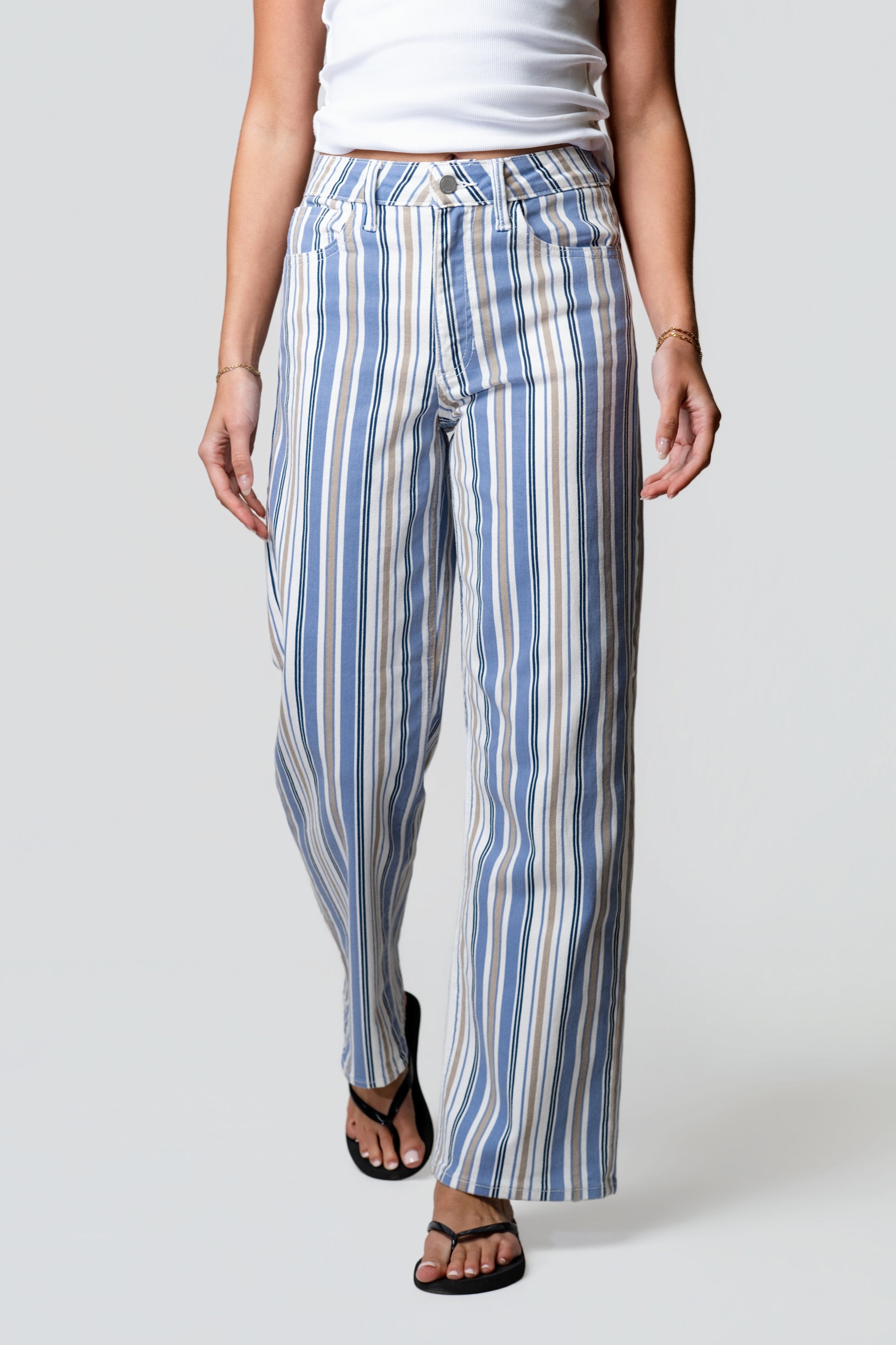 Just Black Striped Straight Leg Jeans