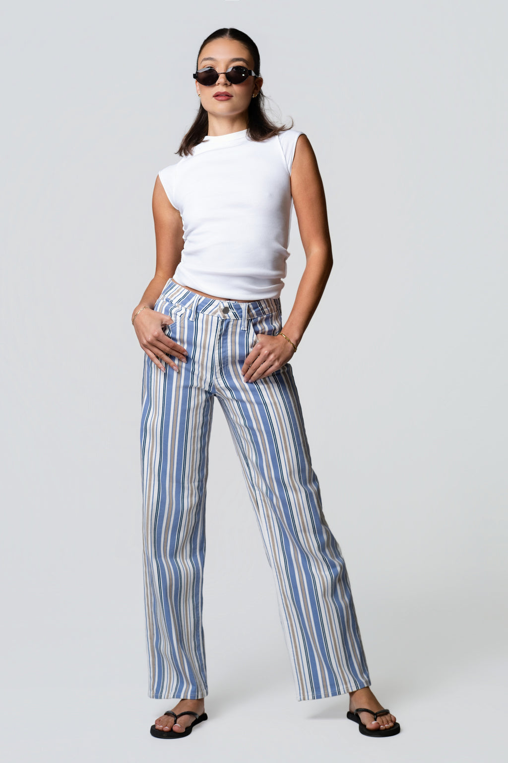 Just Black Striped Straight Leg Jeans