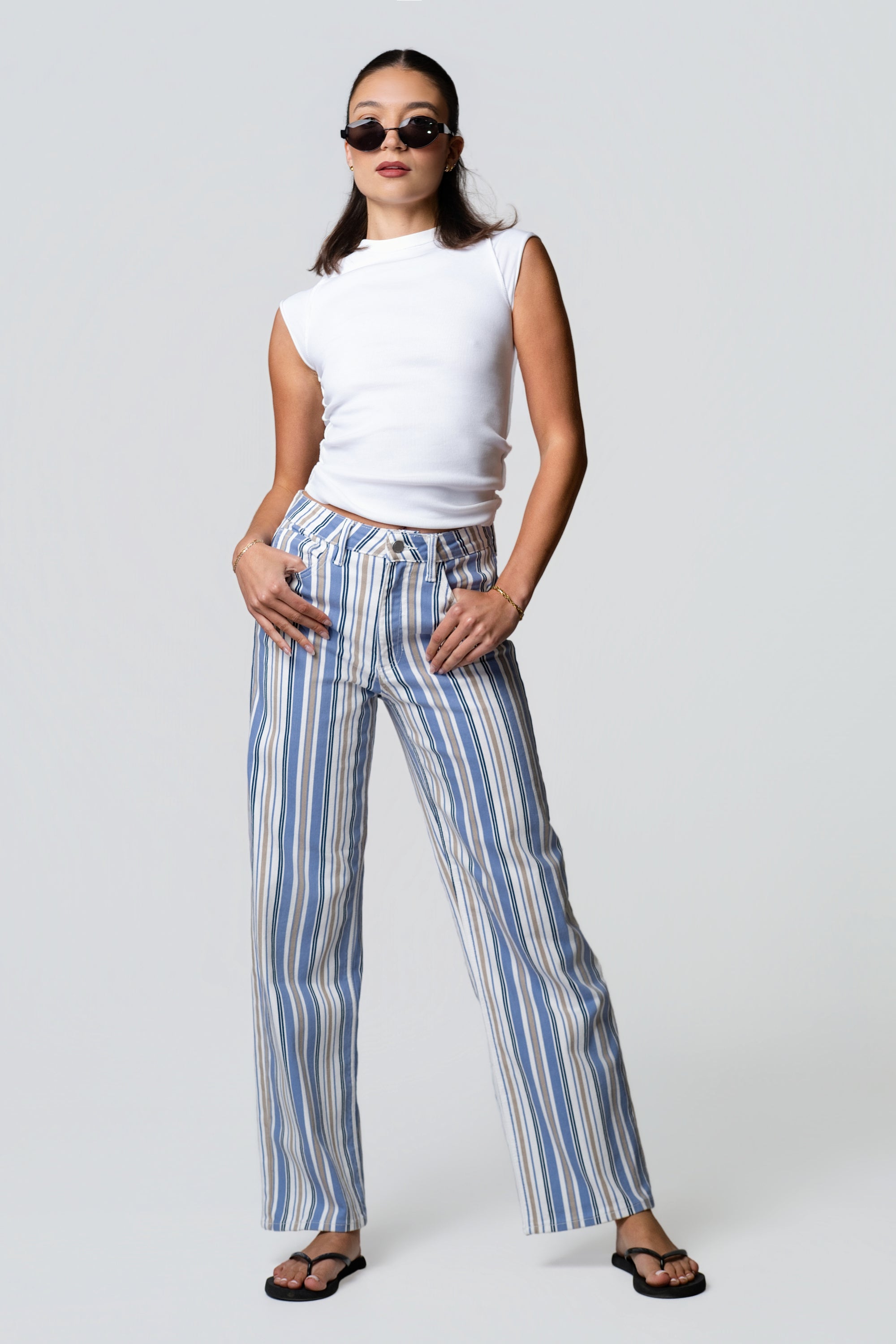 Just Black Striped Straight Leg Jeans