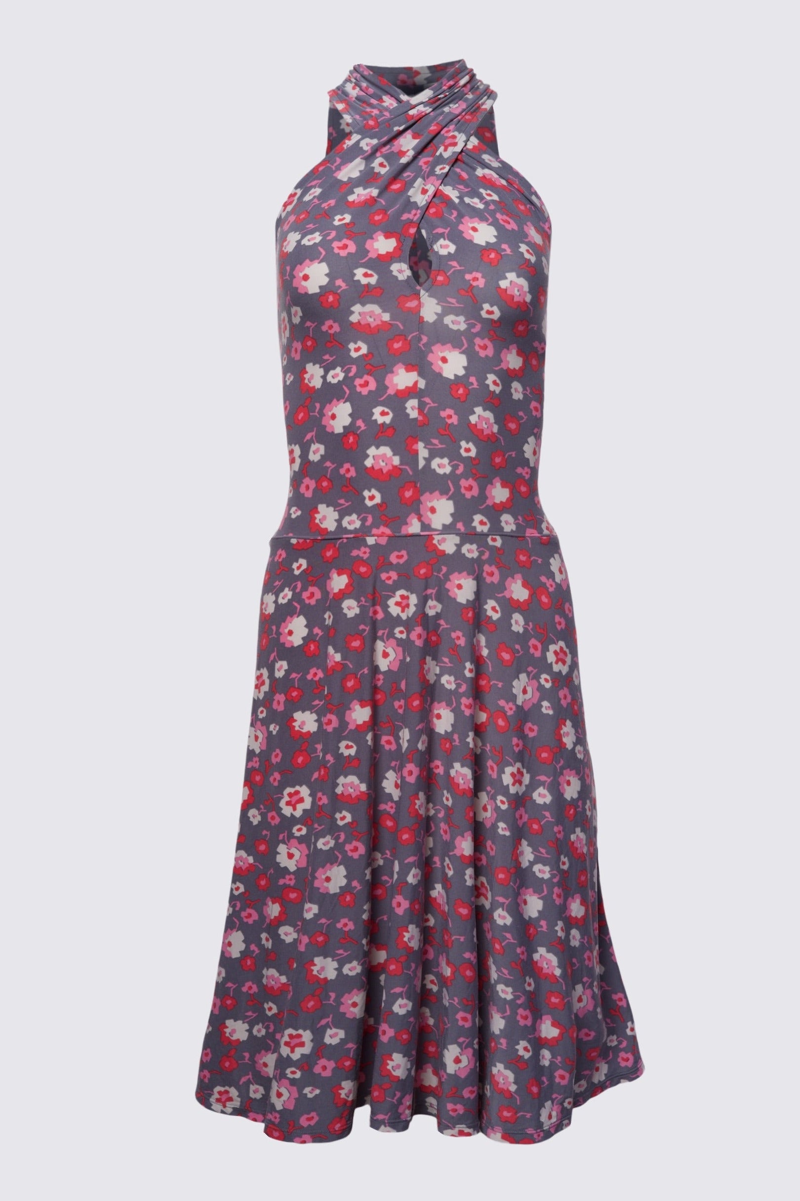 2000s Floral Jersey Halter Dress