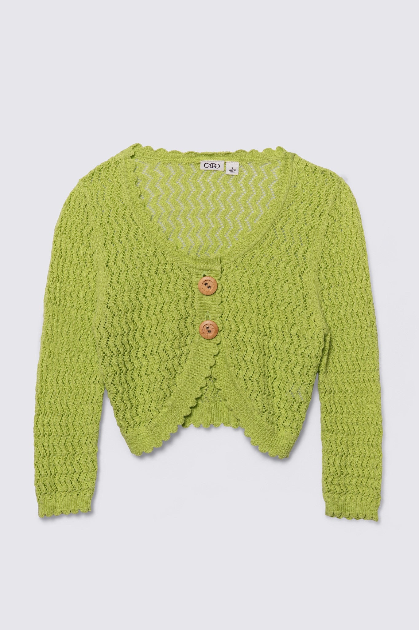 Y2K Lime Green Pointelle Knit Cardi