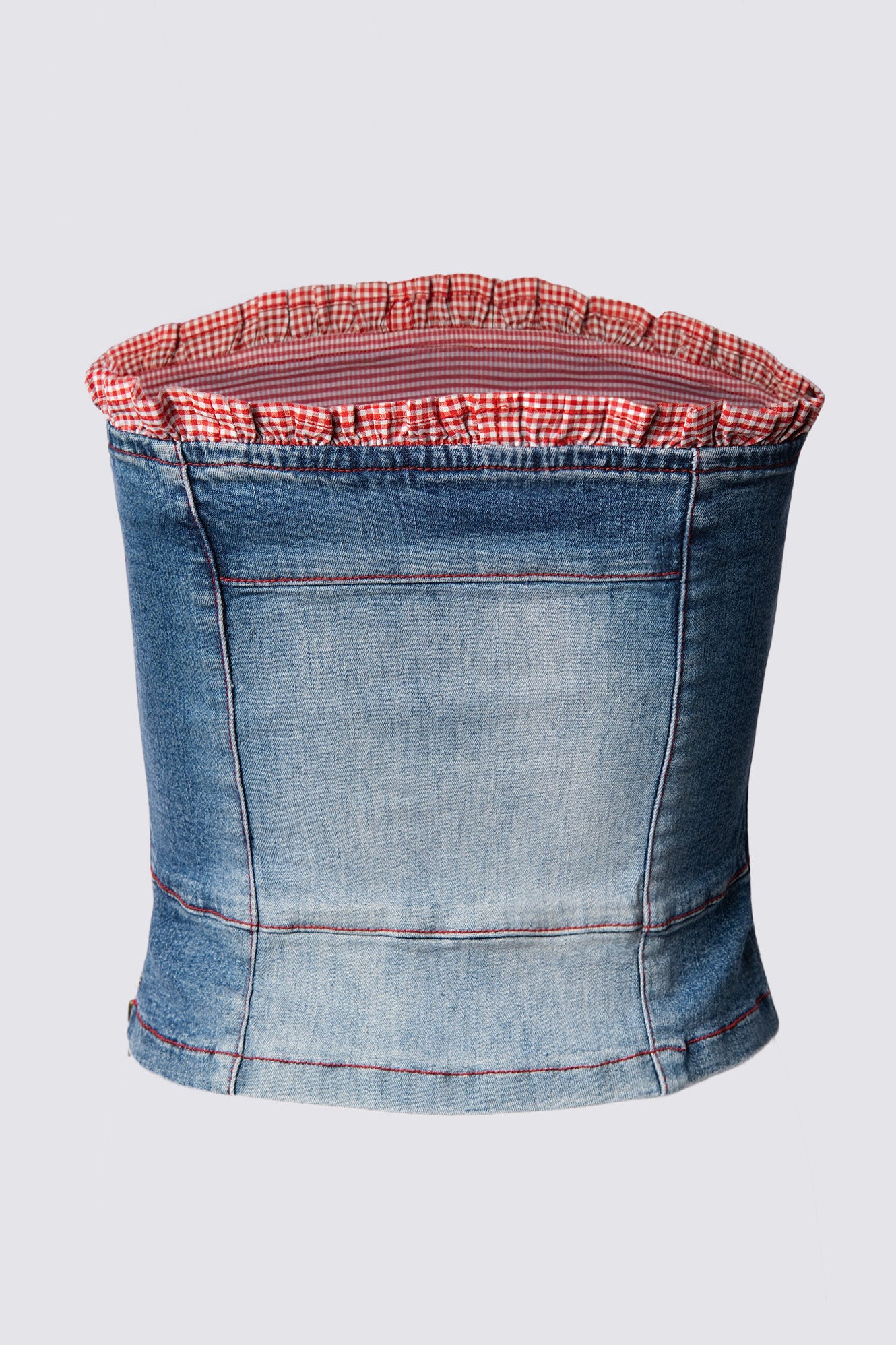 Y2K Gingham Trim Denim Bustier Top