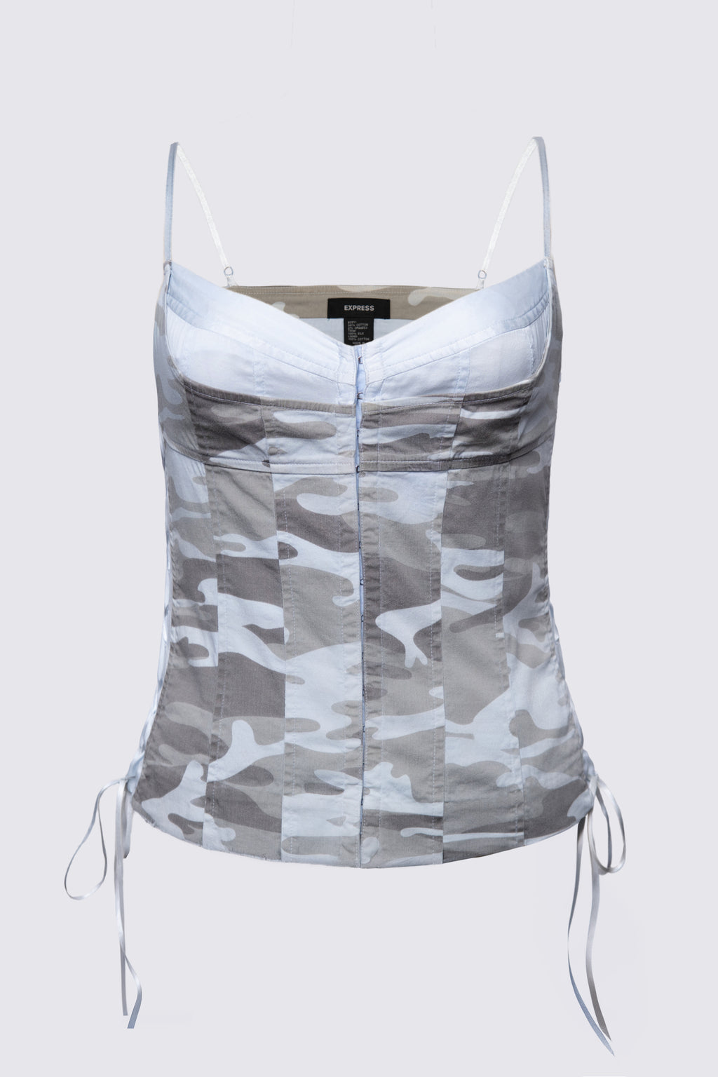 Y2K Express Silk & Cotton Camo Corset Top