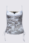 Y2K Express Silk & Cotton Camo Corset Top