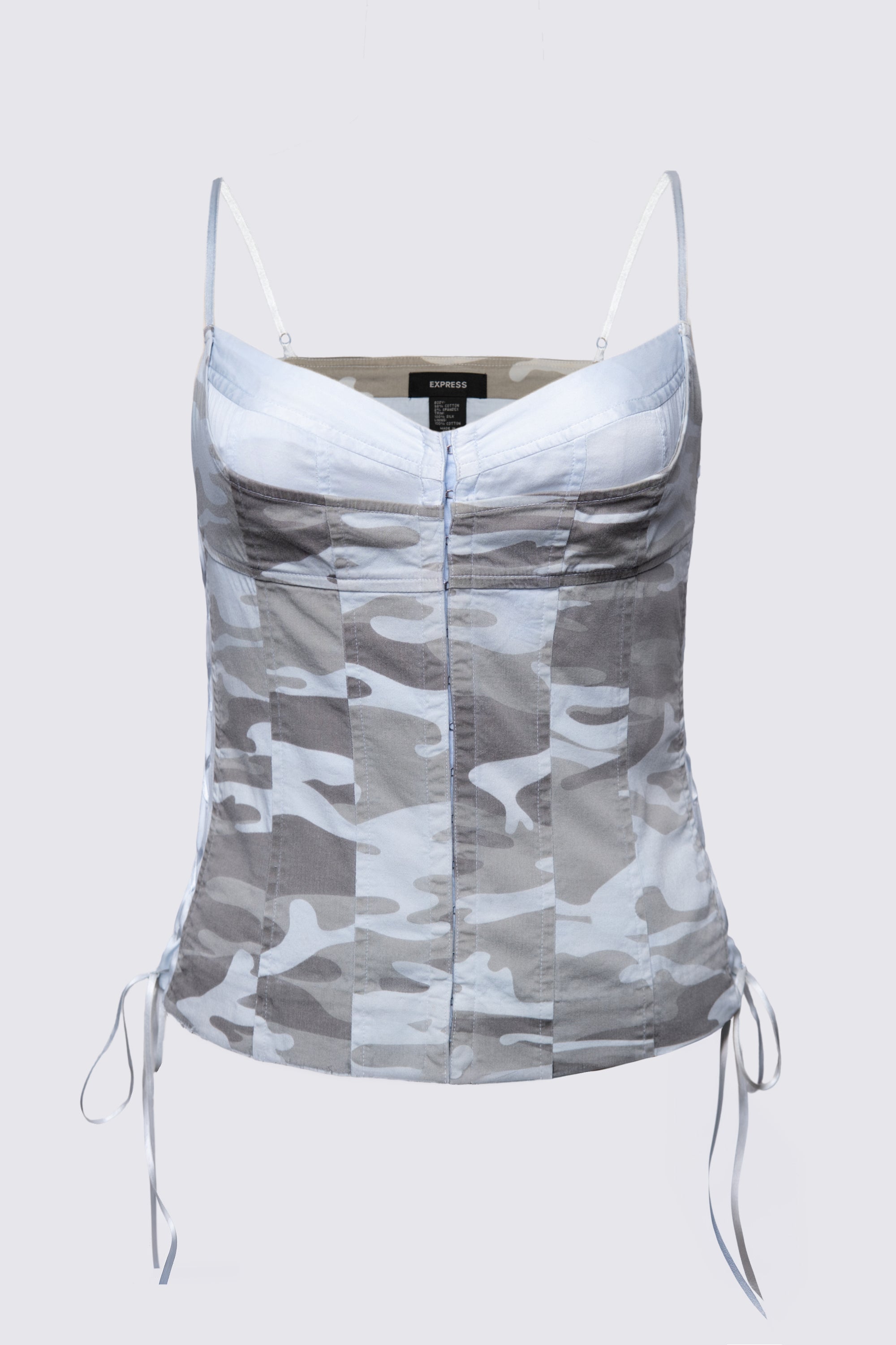 Y2K Express Silk & Cotton Camo Corset Top