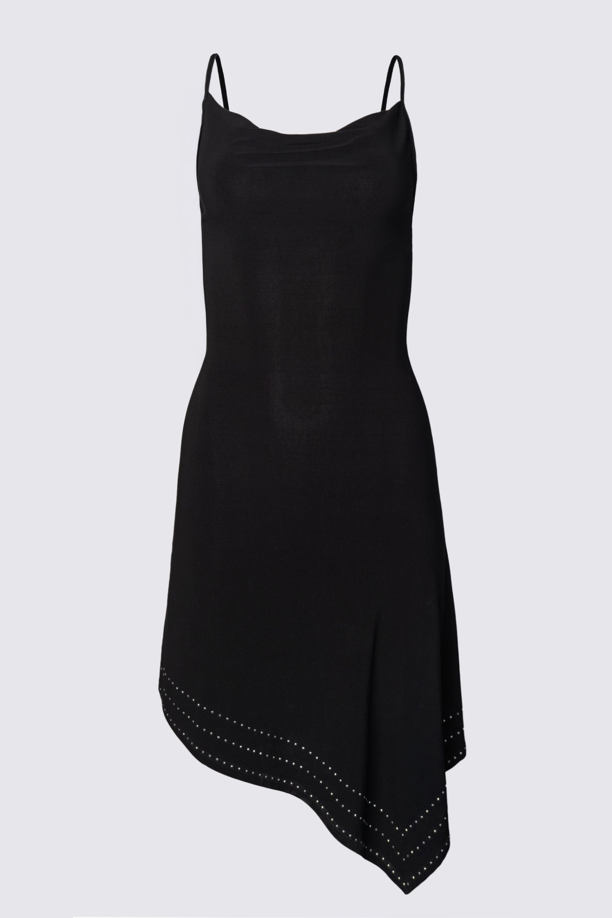 Y2K Asymmetric Studded Hem Slip Dress