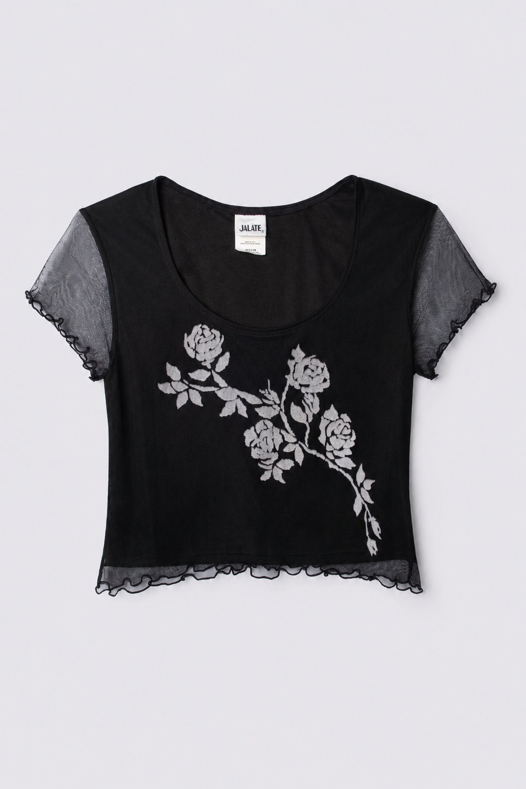 90s Jalate Flocked Floral Mesh Crop Top
