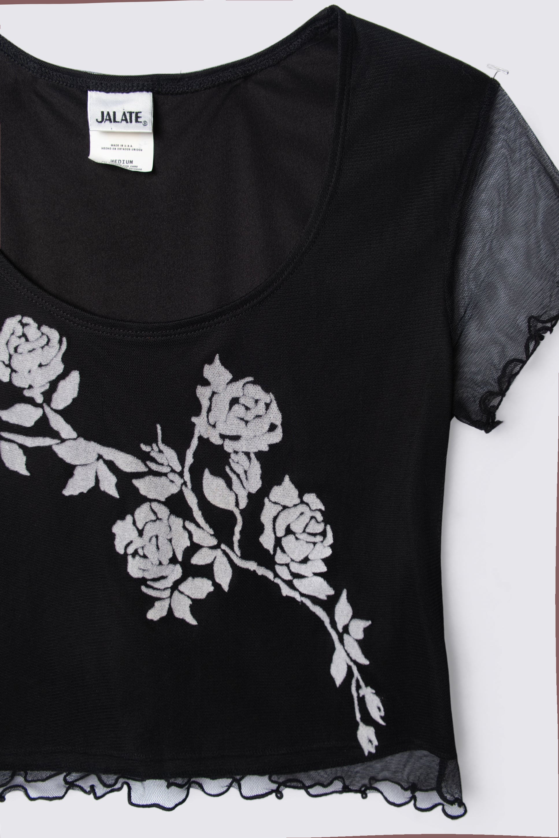 90s Jalate Flocked Floral Mesh Crop Top