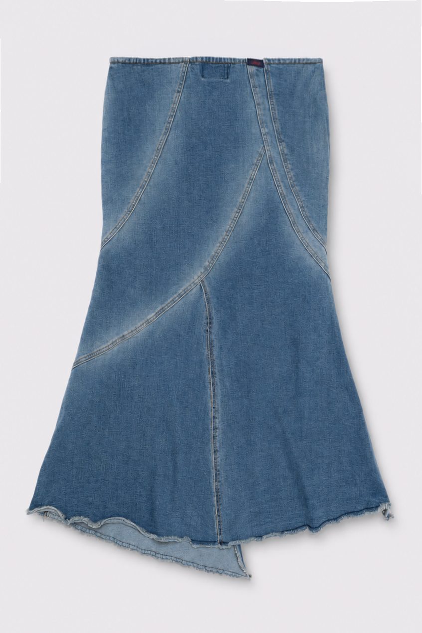 Asymmetric Denim Mermaid Midi Skirt