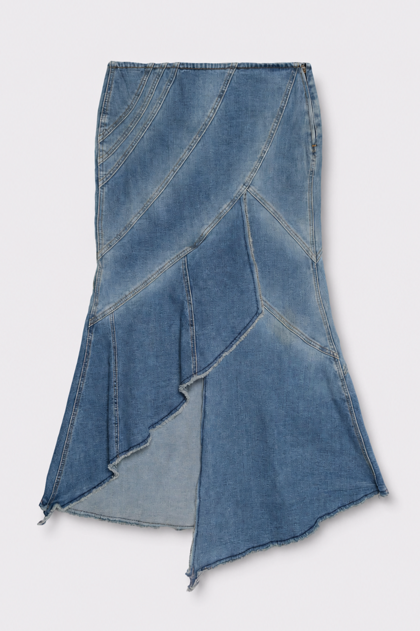 Asymmetric Denim Mermaid Midi Skirt