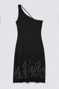 90s One Shoulder Glitter Flame Dress