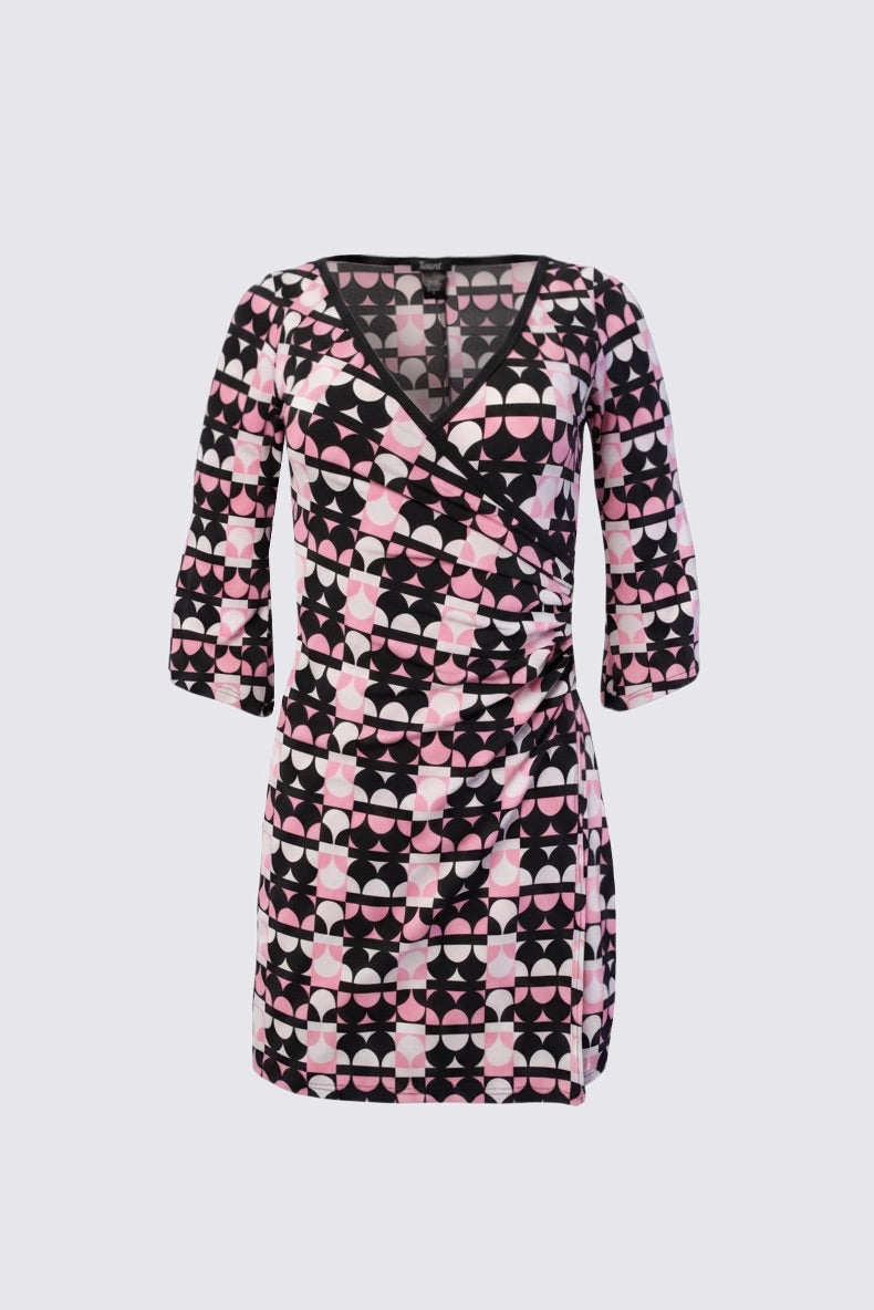 Y2K Geometric Print Cutout Sleeve Mini Dress
