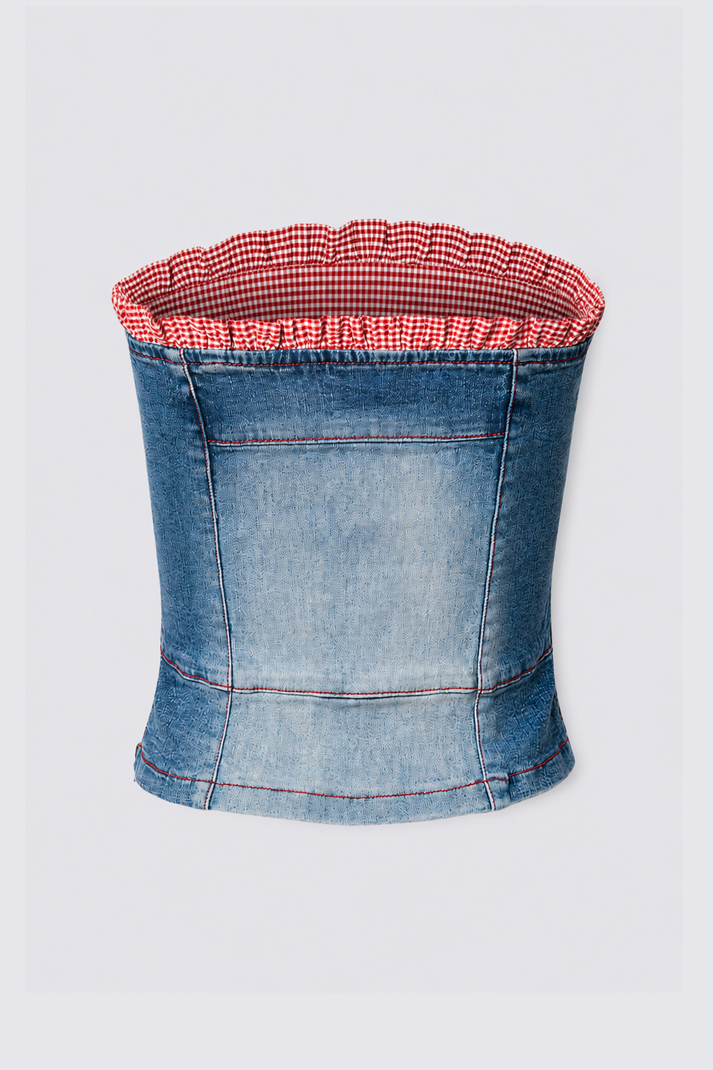 Y2K Gingham Trim Denim Bustier Top