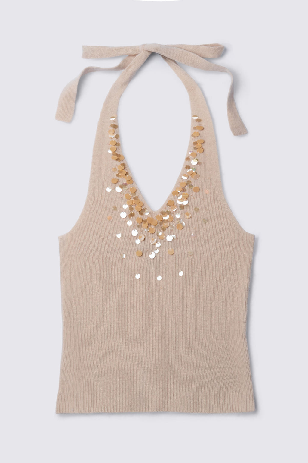 Y2K Express Beaded Cashmere Halter Top