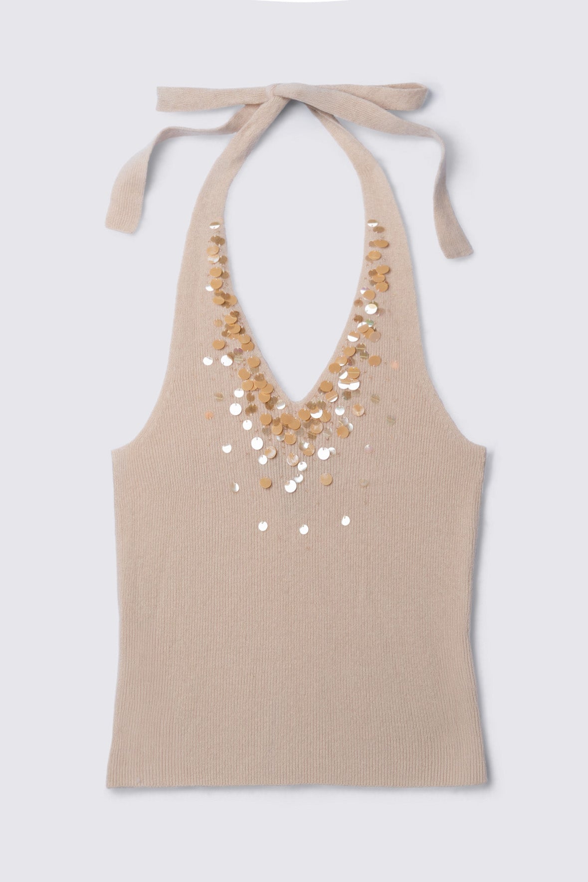 Y2K Express Beaded Cashmere Halter Top