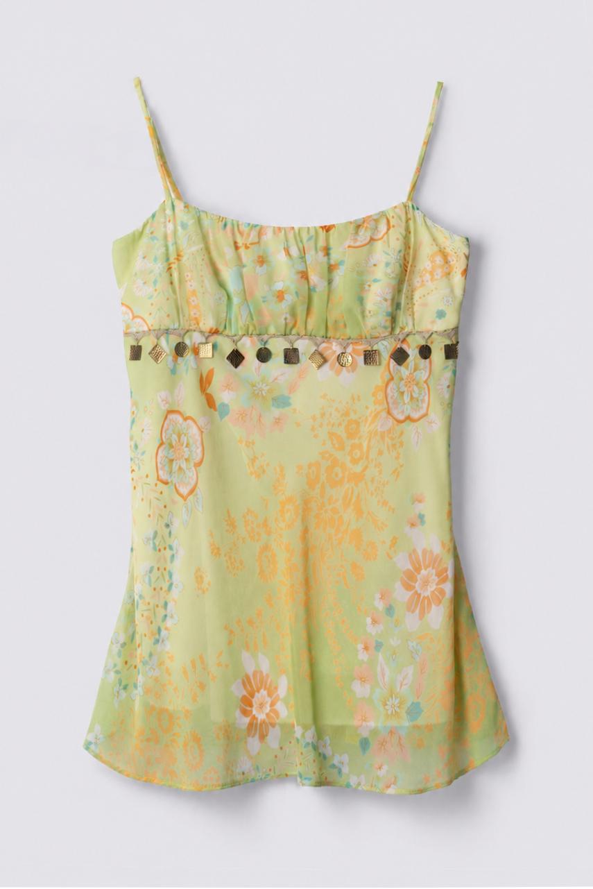 Y2K  Beaded Chiffon Babydoll Top