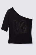 Y2K Hipwear Glitter Love One Shoulder Top