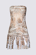 Y2K Leopard Sublimation Print Strapless Mini Dress