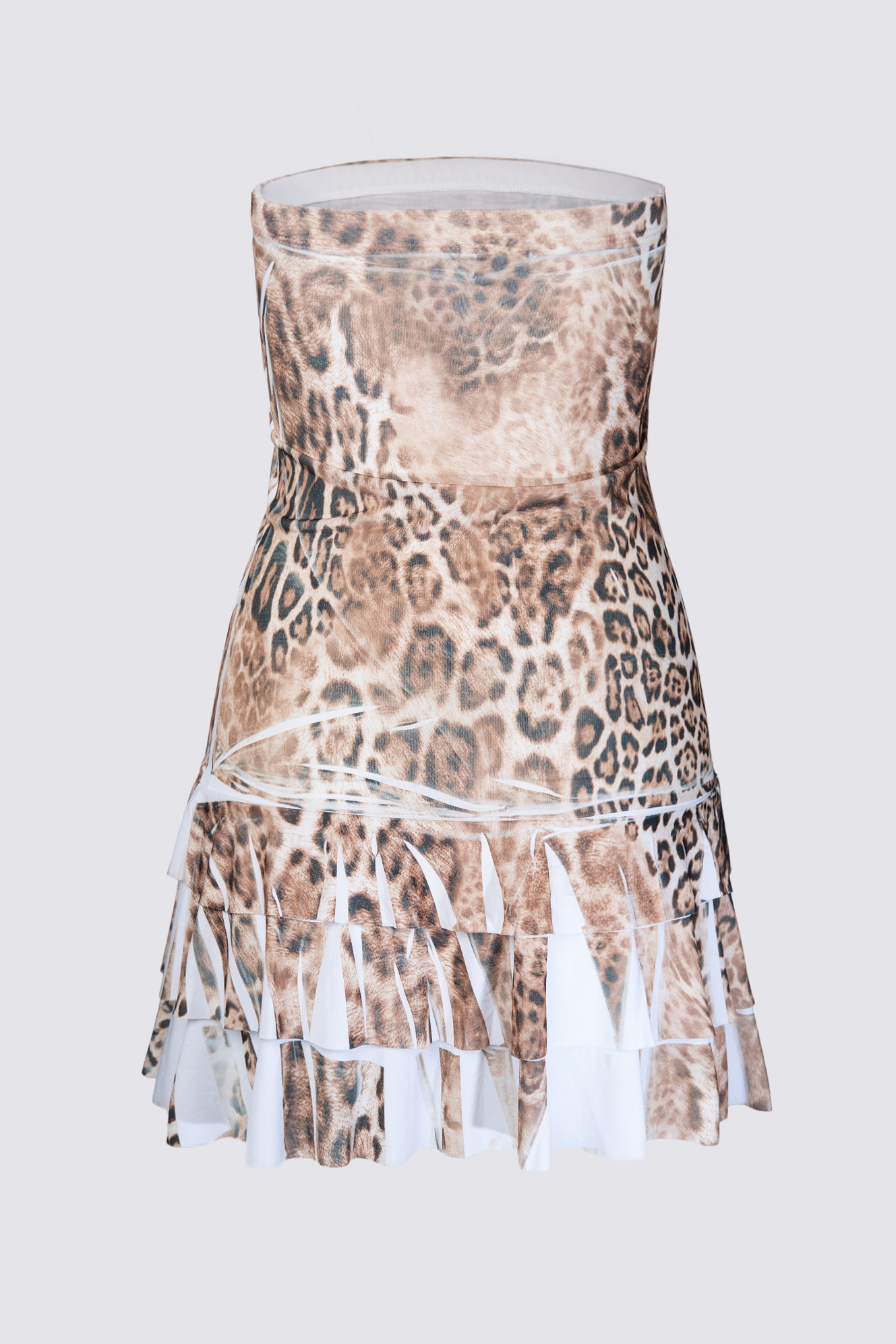 Y2K Leopard Sublimation Print Strapless Mini Dress